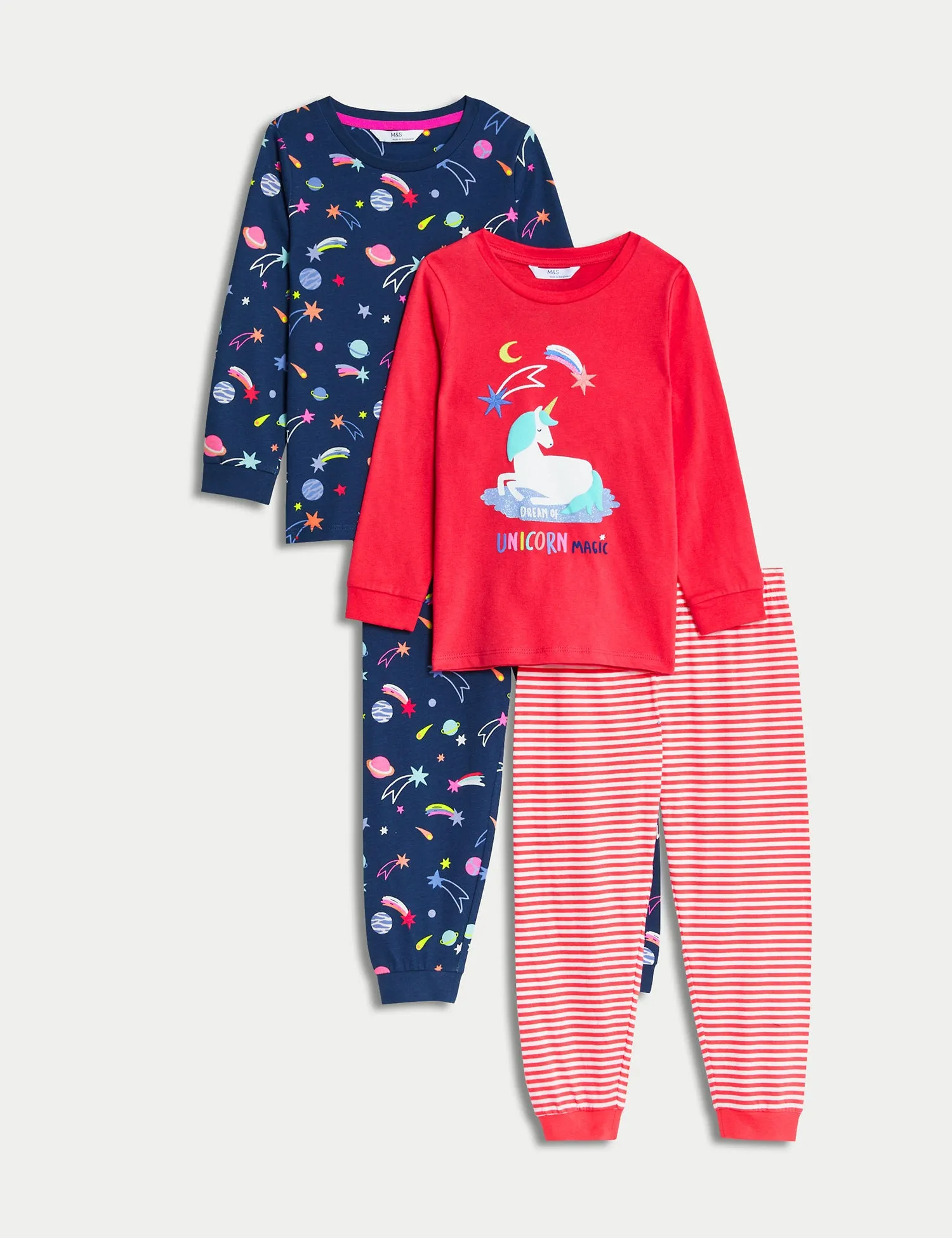 2pk Pure Cotton Unicorn Pyjama Sets