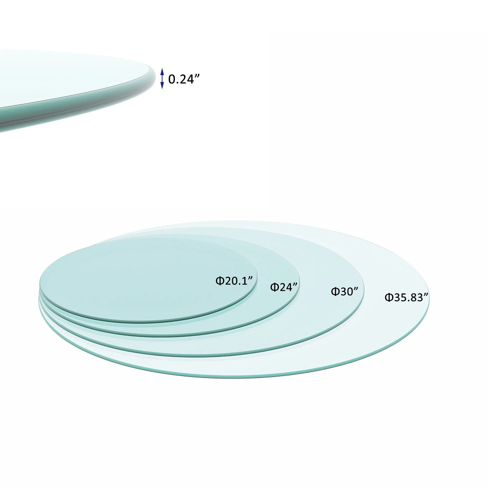 36" Round Tempered Glass Table Top Clear Glass 1 / 4’’" Thick Round Polished Edge - Transparent