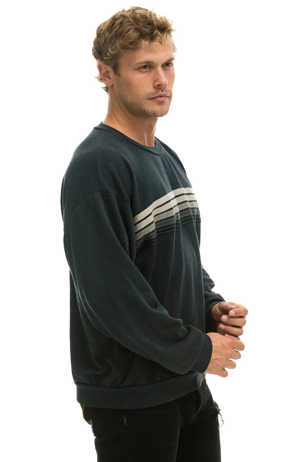 5 STRIPE RELAXED CREW SWEATSHIRT - CHARCOAL // GREY