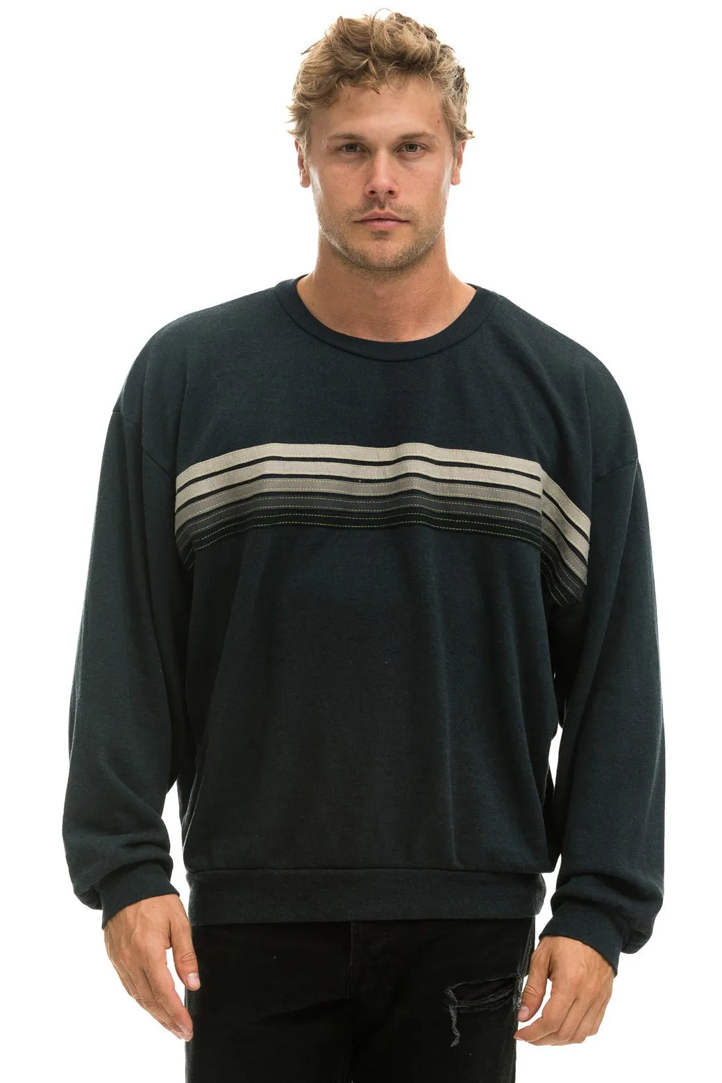 5 STRIPE RELAXED CREW SWEATSHIRT - CHARCOAL // GREY