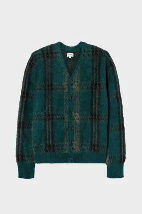 60s V Neck Cardigan - Emerald Plaid