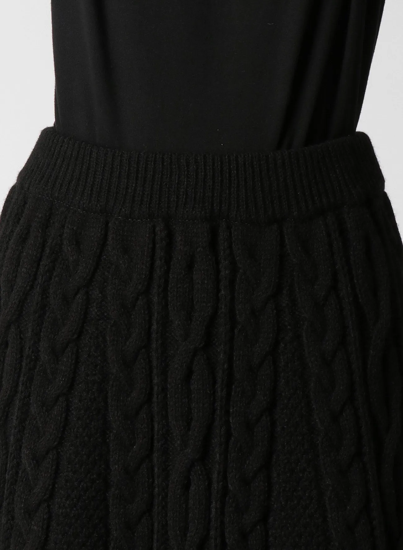 ACRYLIC WOOL RIPPED ARAN KNIT FLARE SKIRT