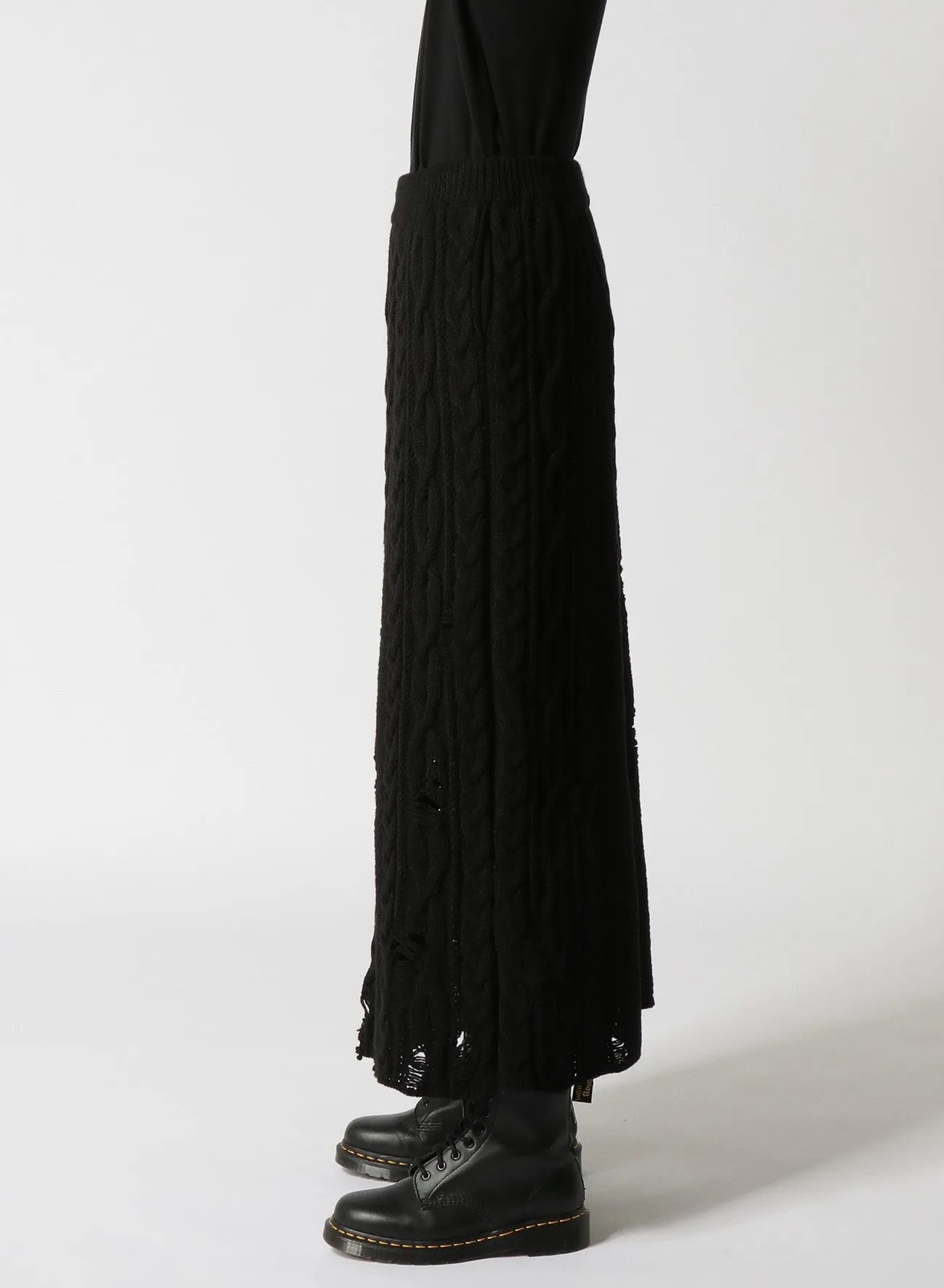 ACRYLIC WOOL RIPPED ARAN KNIT FLARE SKIRT