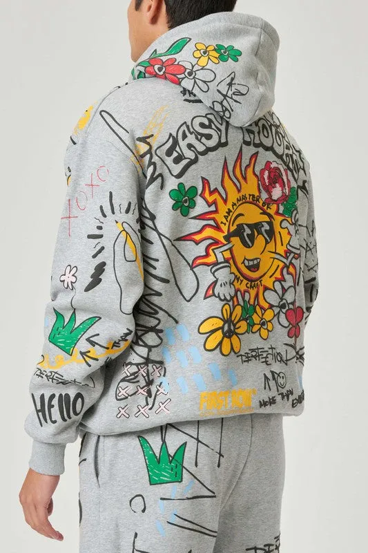 ALLOVER HAND DRAWING & CHENILLE PATCH HOODIE