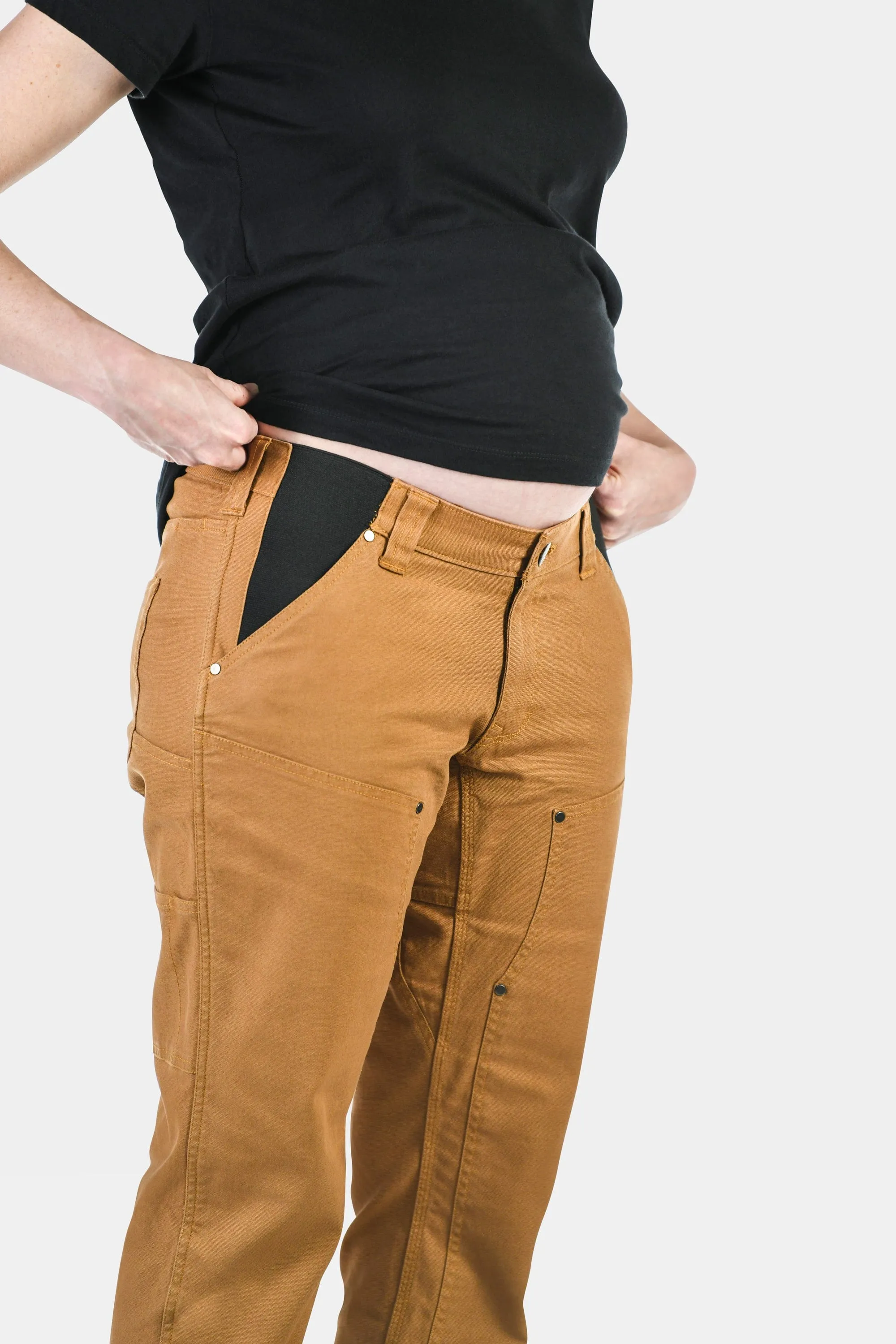 Anna Maternity Work Pants in Saddle Brown Stretch Canvas