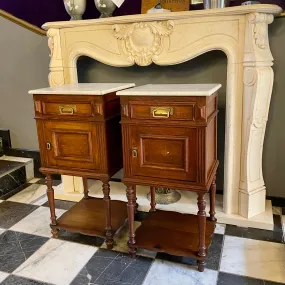 Antique French Oak Bedside Pedestal with White Marble - SOLD