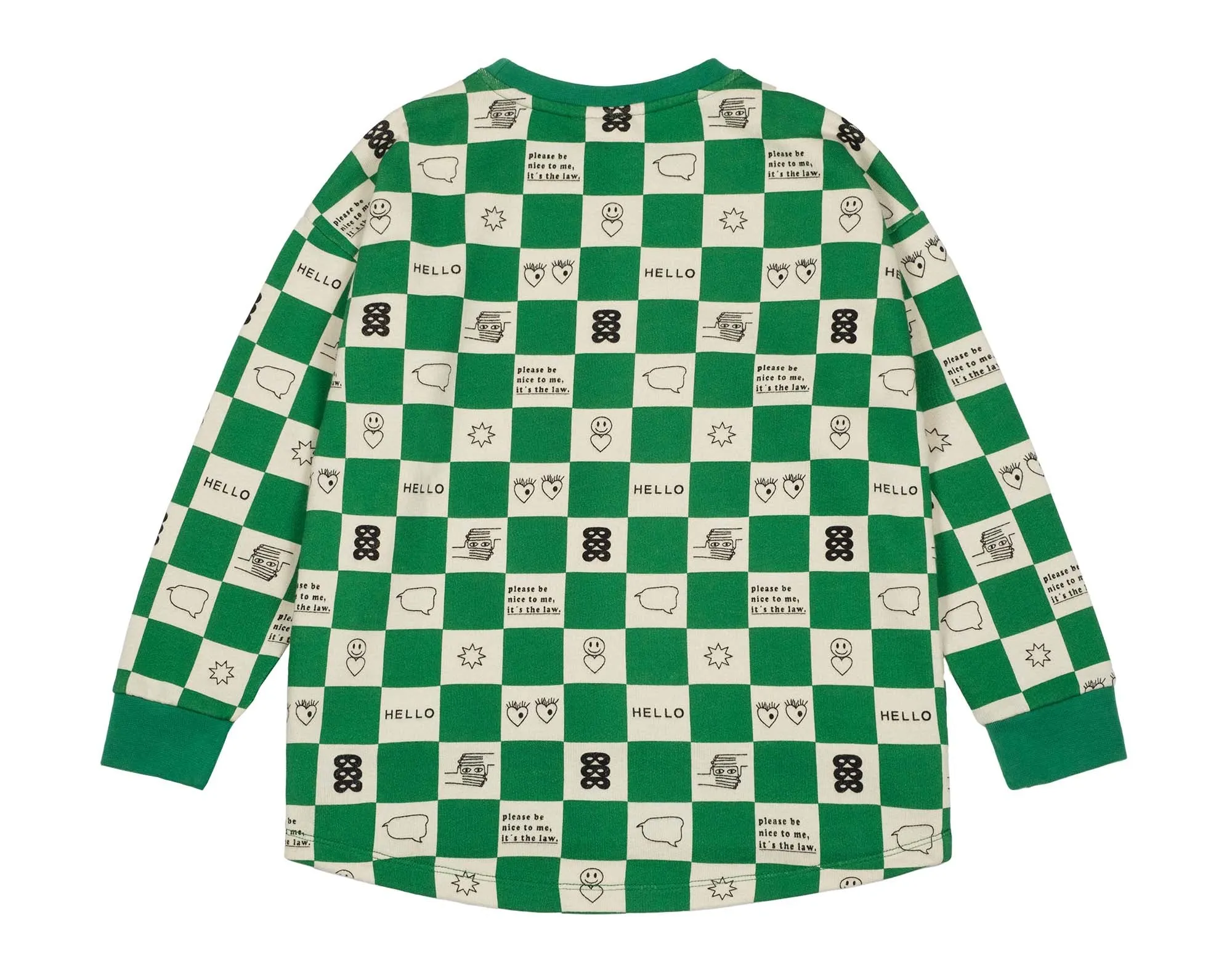 BL027-True Green Comic Book Check Relaxed Fit Sweater