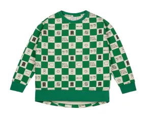 BL027-True Green Comic Book Check Relaxed Fit Sweater