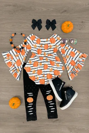 Black & White Stripe Pumpkin Legging Set