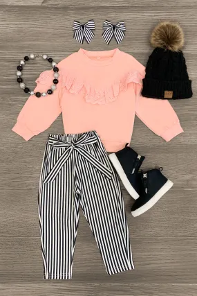 Blush Pink Striped Tie Pant Set