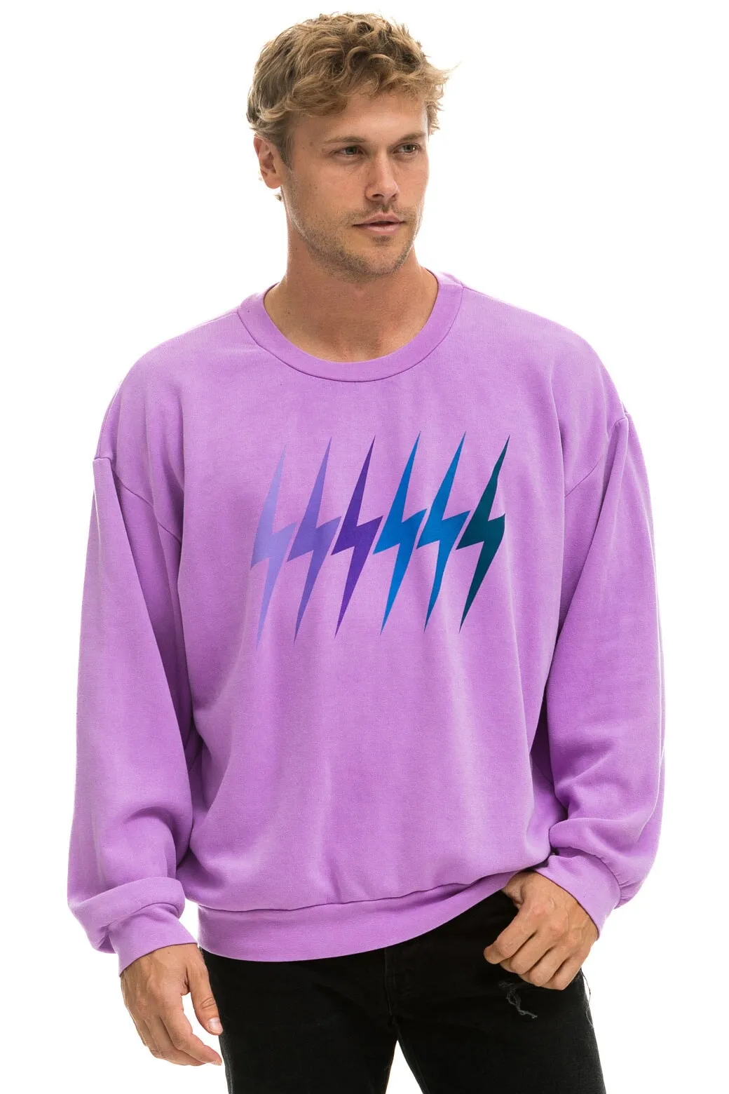 BOLT GRADIENT RELAXED CREW SWEATSHIRT - NEON PURPLE // PURPLE