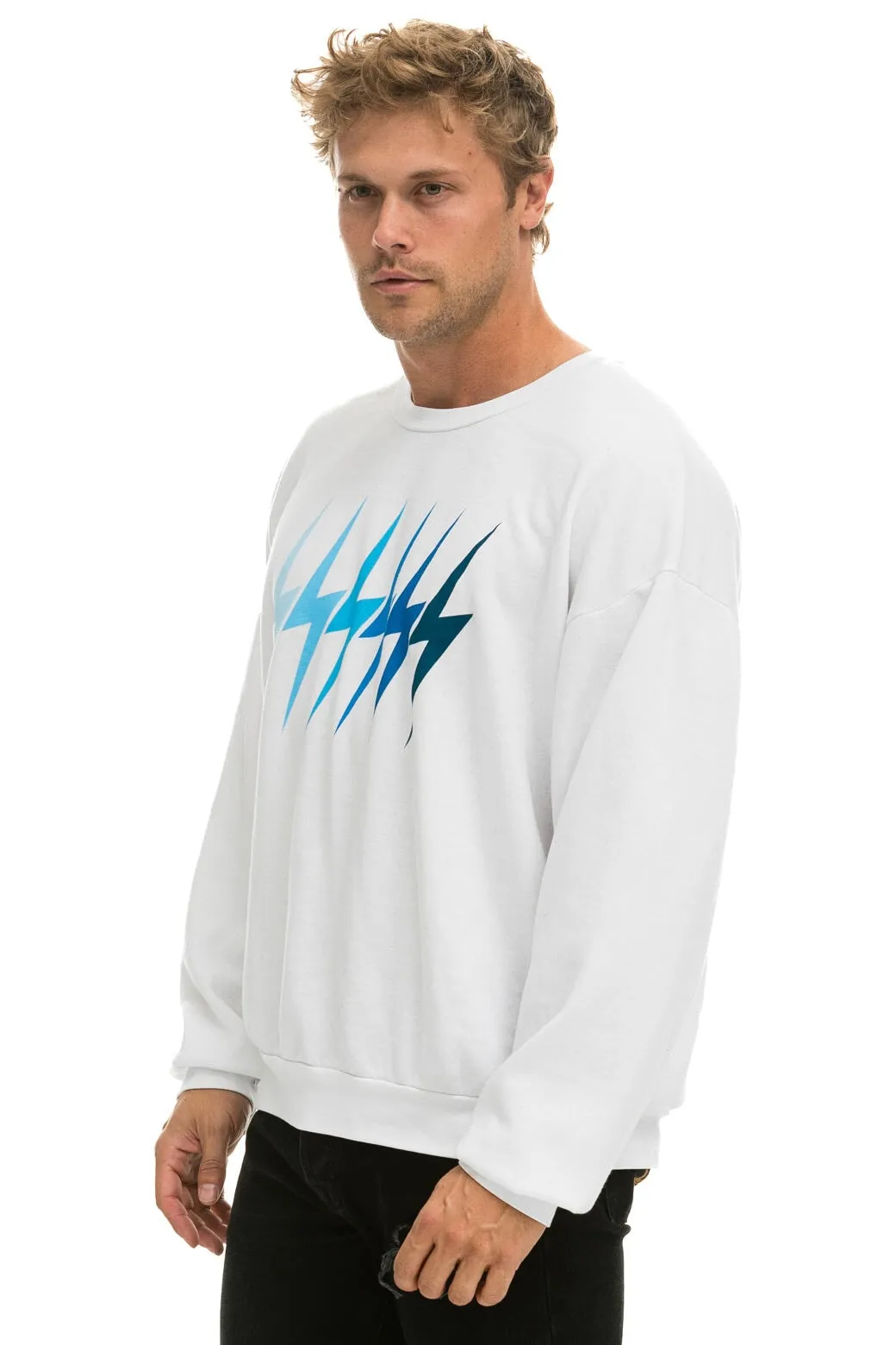 BOLT GRADIENT RELAXED CREW SWEATSHIRT - WHITE // BLUE