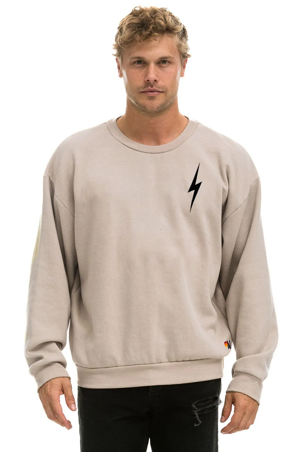 BOLT STITCH RELAXED CREW SWEATSHIRT - SAND // BLACK