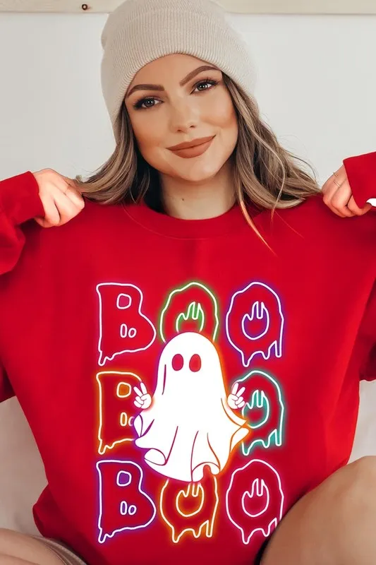 Boo Neon Halloween Ghost Graphic Sweatshirts