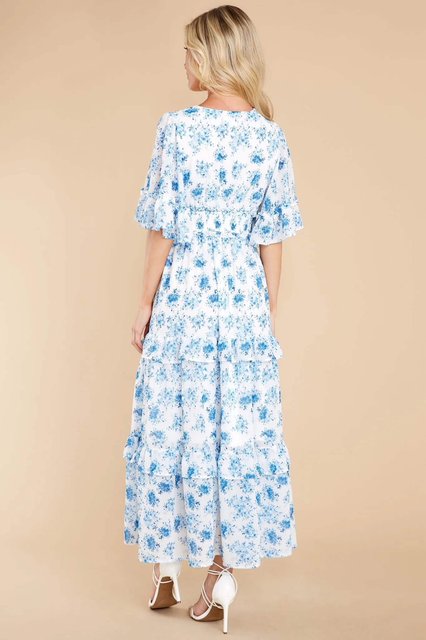 Bright Mornings White And Blue Floral Print Maxi Dress