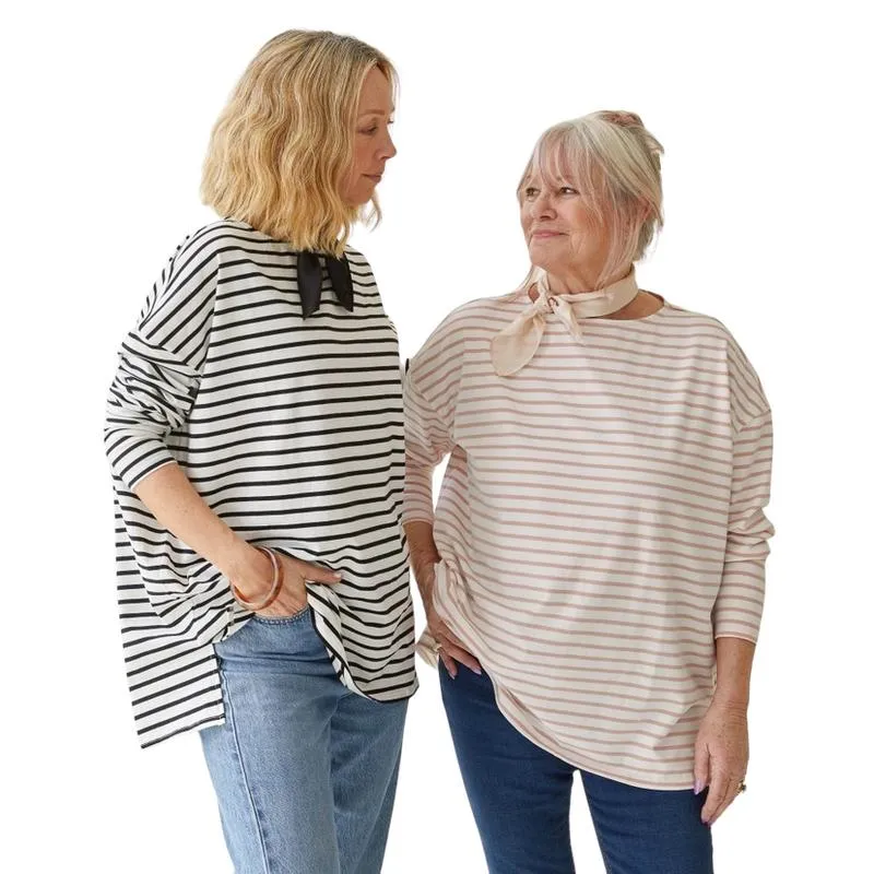 Bryony Stripe Long Top in Dusky Pink Stripe