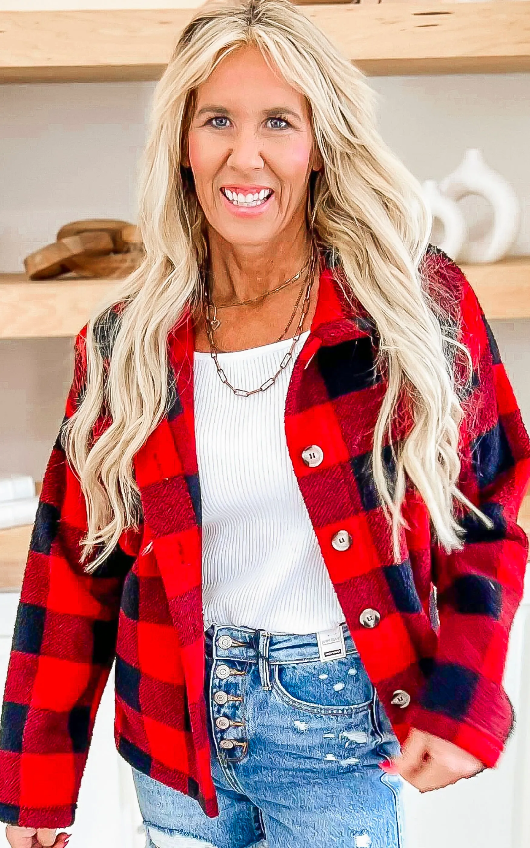 Buffalo Plaid Sherpa Comfy Jacket - Final Sale