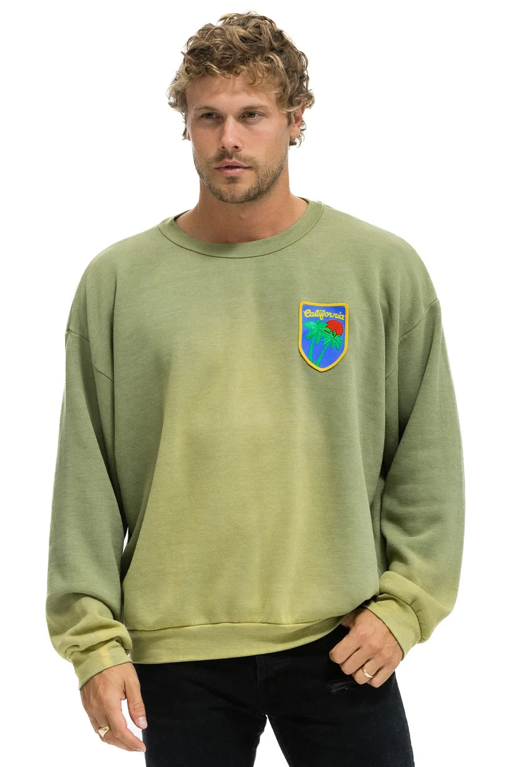 CALIFORNIA PALM PATCH RELAXED CREW SWEATSHIRT - FADED ARMY