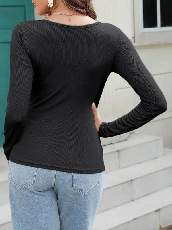 Chic Dropped Shoulder Knit Blouse with Round Neck for Women