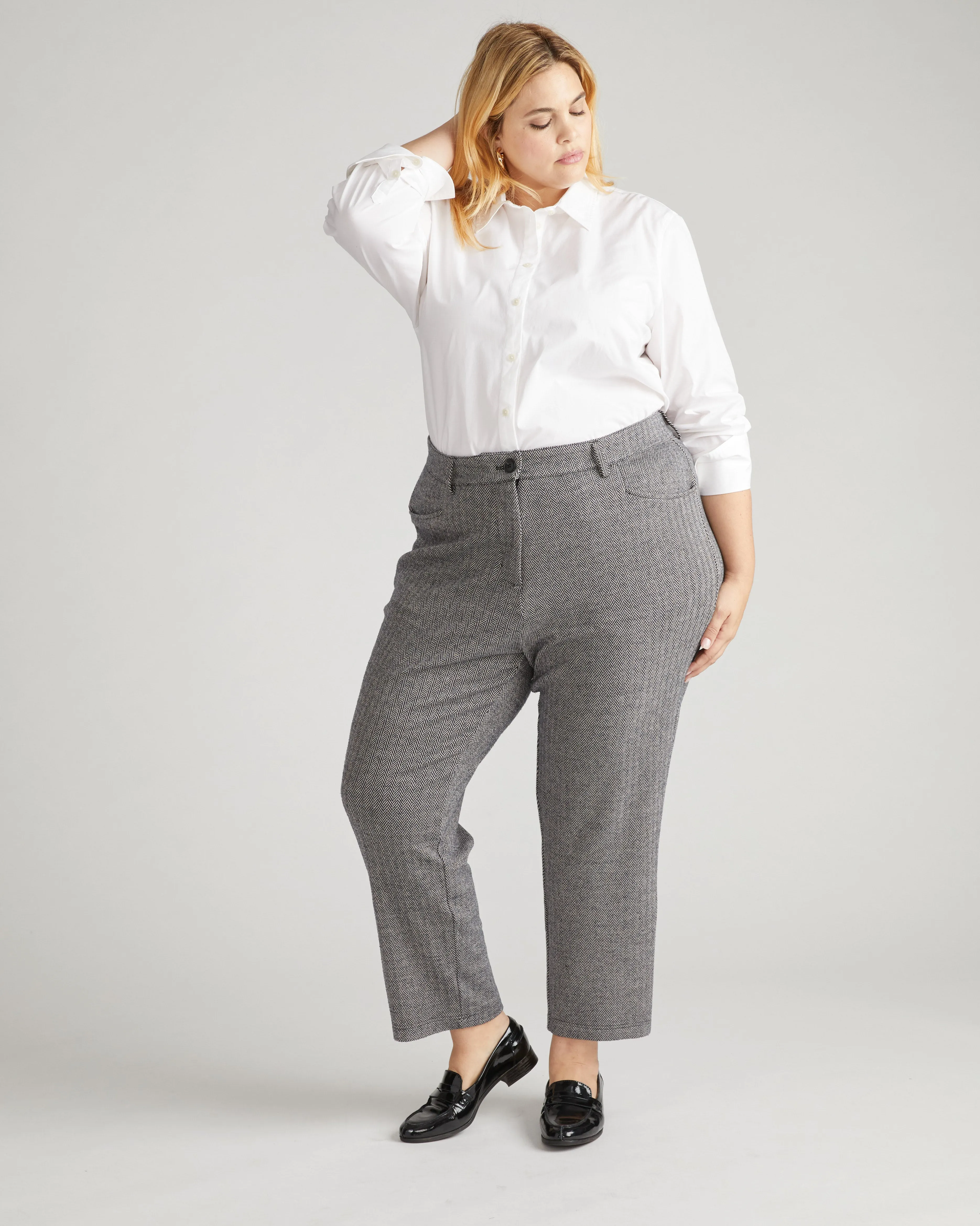 Cigarette Ponte Pants - Taupe Herringbone