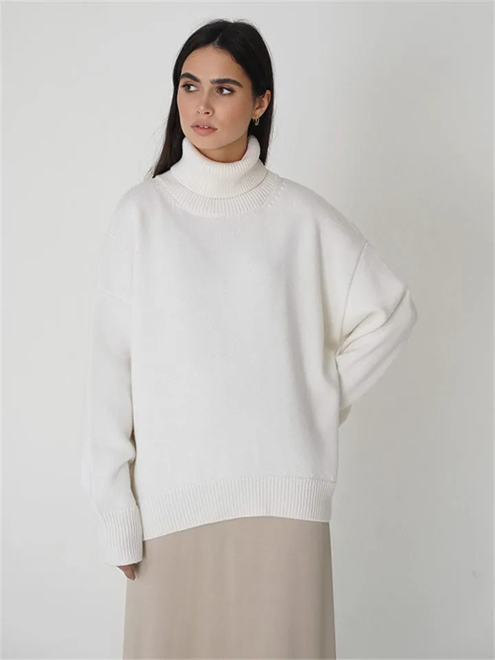 Comfortable Loose Solid Color Classic Versatile Turtleneck Sweater