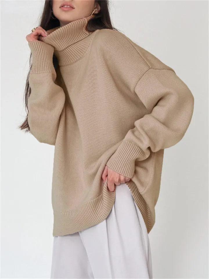 Comfortable Loose Solid Color Classic Versatile Turtleneck Sweater