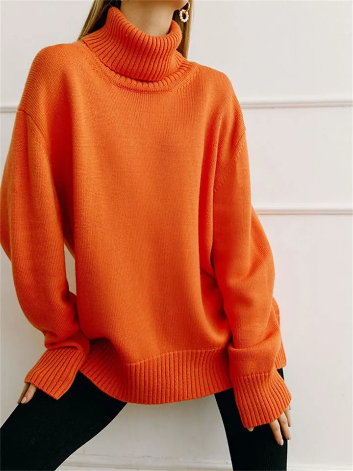 Comfortable Loose Solid Color Classic Versatile Turtleneck Sweater