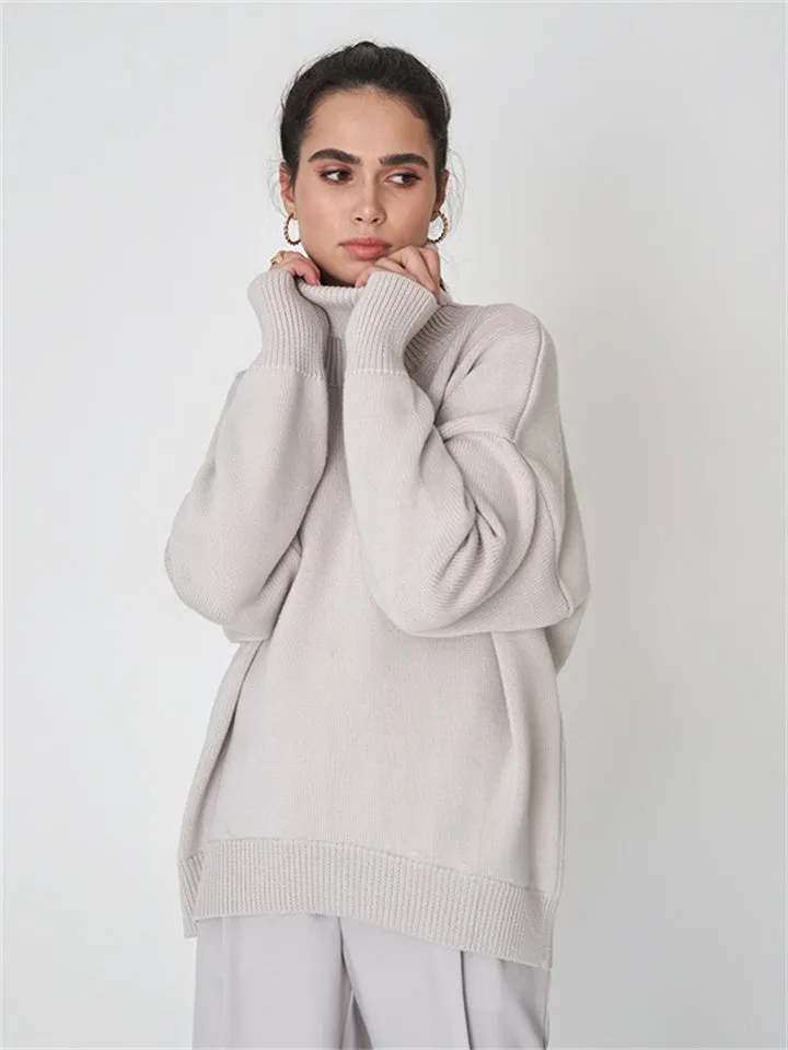 Comfortable Loose Solid Color Classic Versatile Turtleneck Sweater