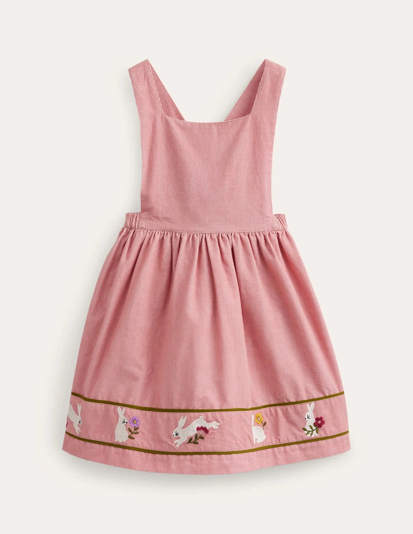 Cord Applique Pinafore-Almond Pink Bunnies