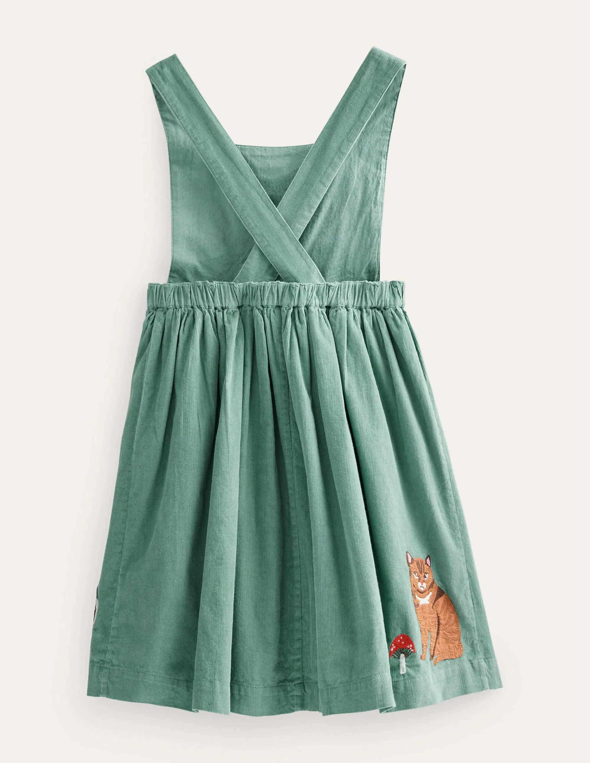 Cord Applique Pinafore-Green Smoke Cats