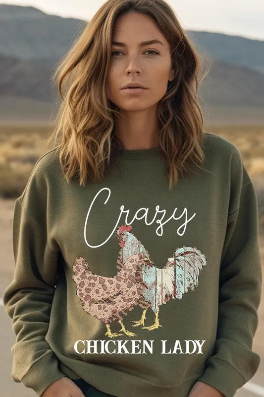 Crazy Chicken Lady Graphic Fleece Sweatshirts