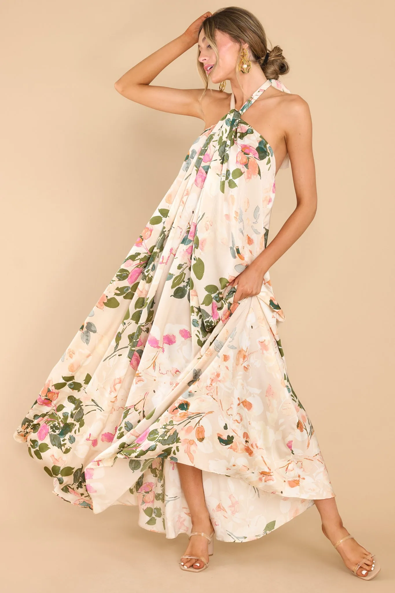 Dainty Love Tan Floral Print Maxi Dress