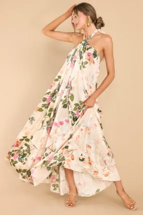 Dainty Love Tan Floral Print Maxi Dress