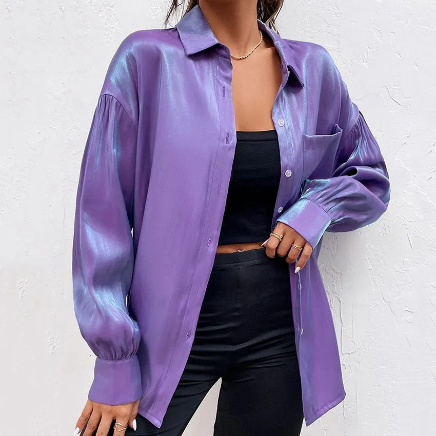 Draped Loose Long Sleeve Versatile Shirt Wholesale Womens Tops