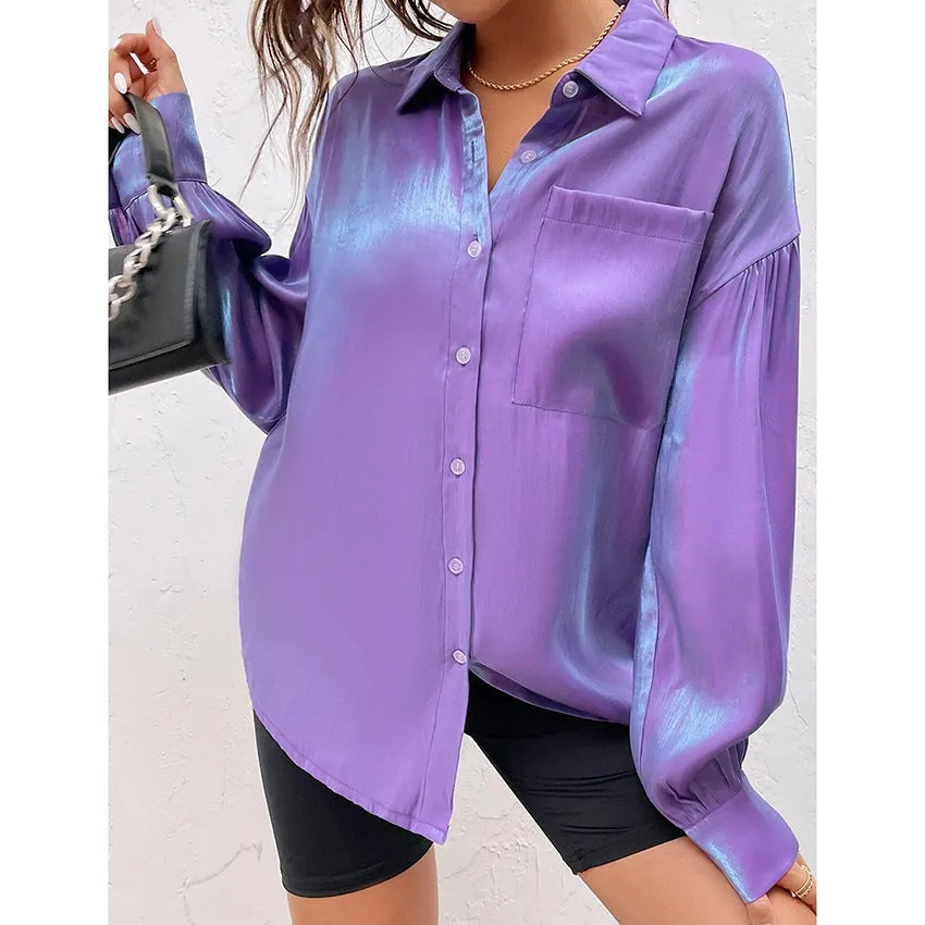 Draped Loose Long Sleeve Versatile Shirt Wholesale Womens Tops