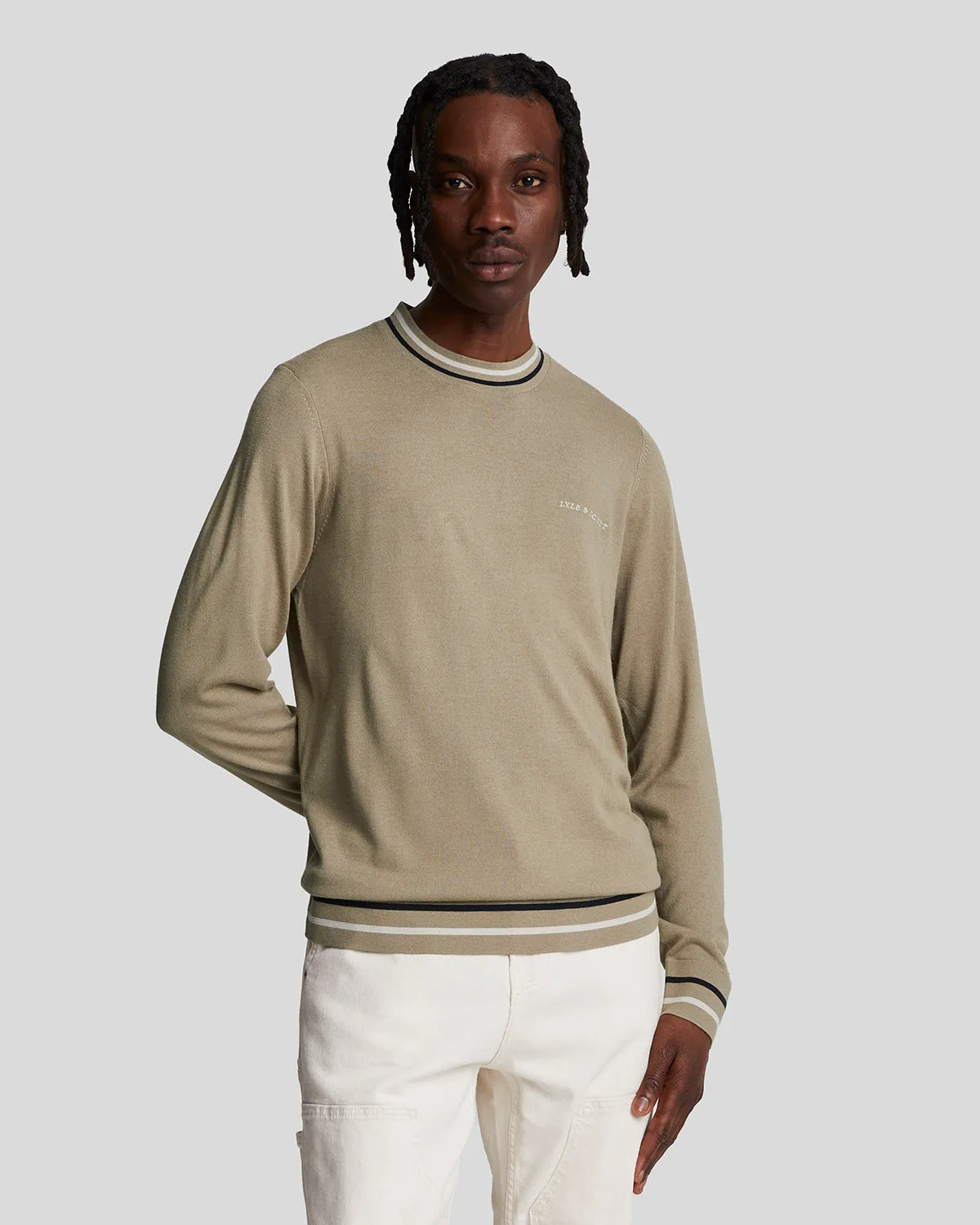 Embroidered Tipped Crew Neck Jumper