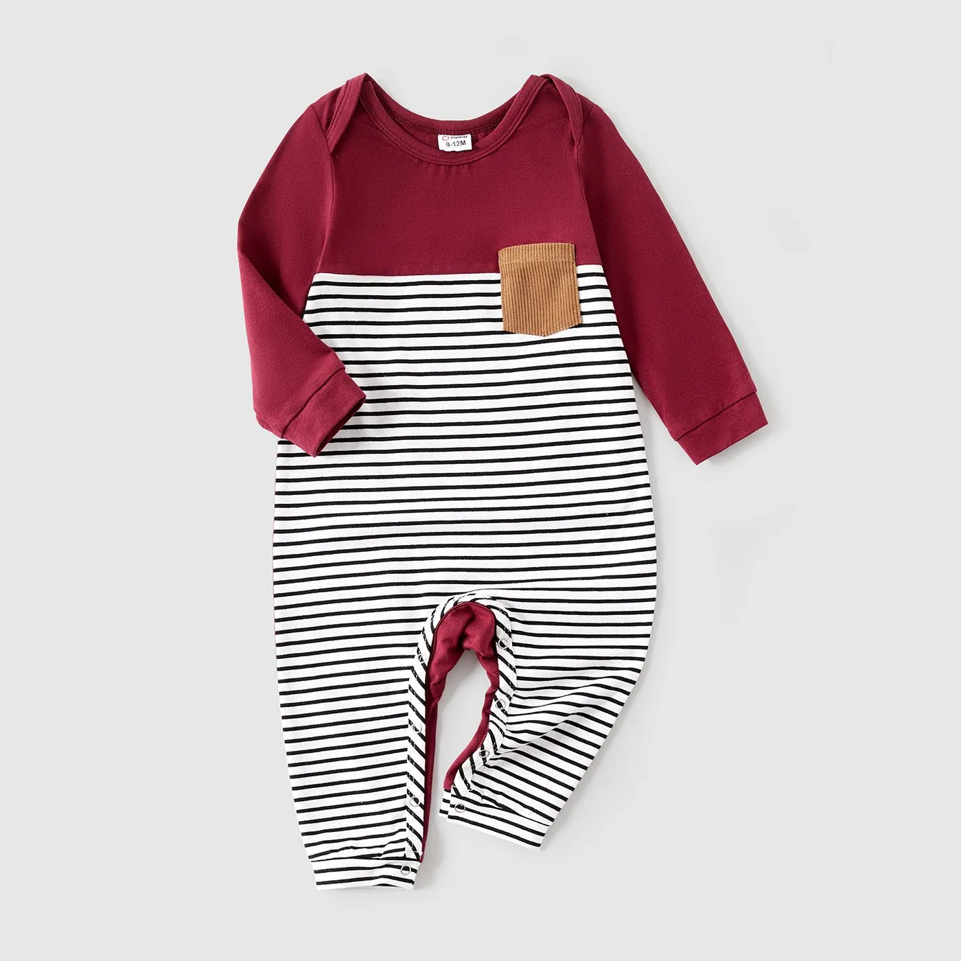 Family Matching 95% Cotton Striped Spliced T-shirts and Solid Surplice Neck Long-sleeve Dresses Sets