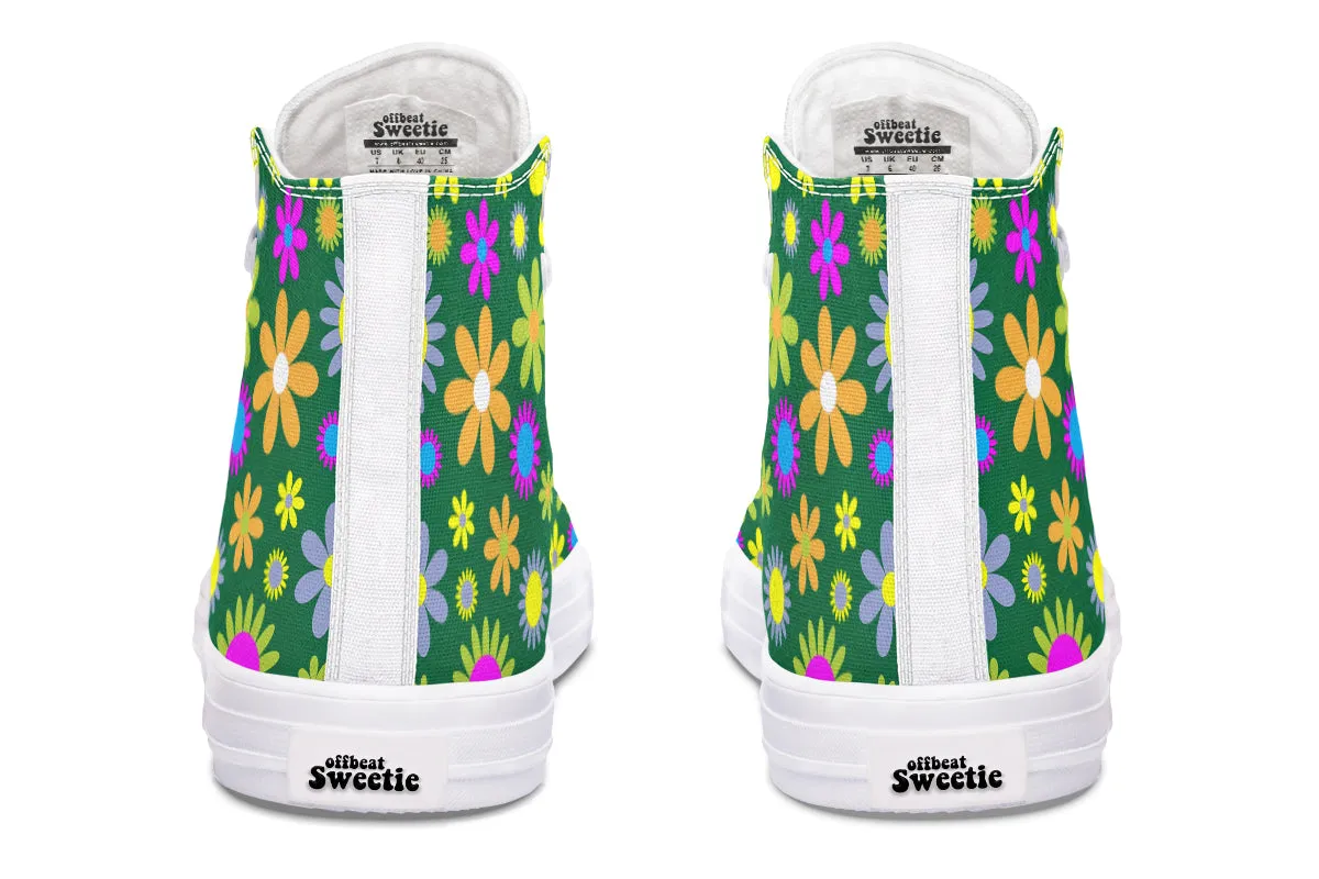 Green Retro Flowers High Tops