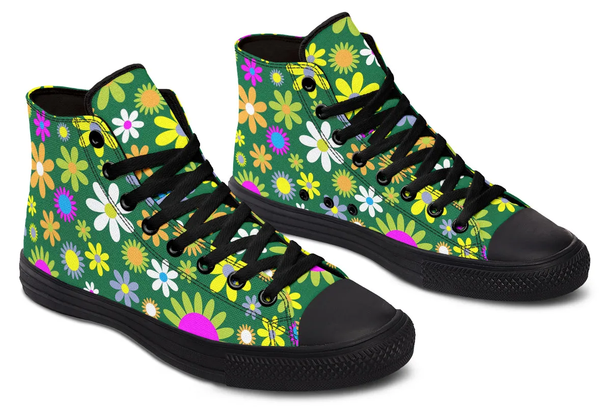 Green Retro Flowers High Tops