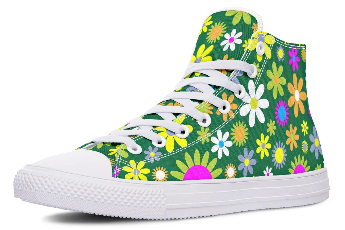 Green Retro Flowers High Tops