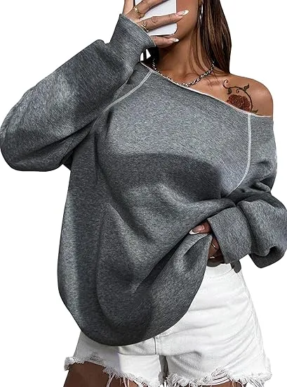 Grey Comfy Pullover Sweatshirt w/Pockets