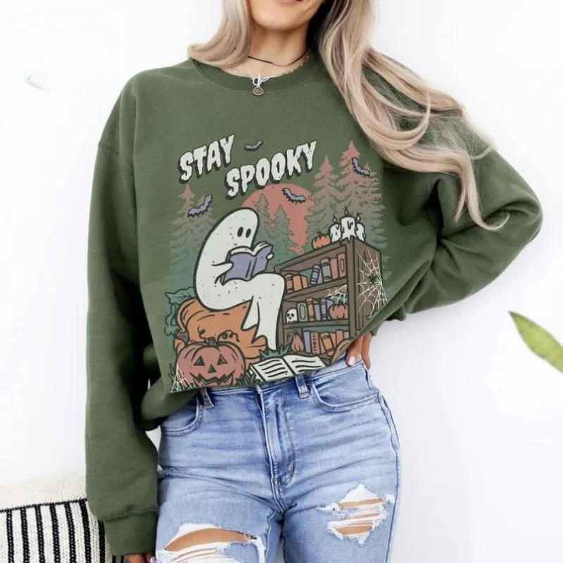 Halloween Reading Book Printed Comfy Sweatshirt