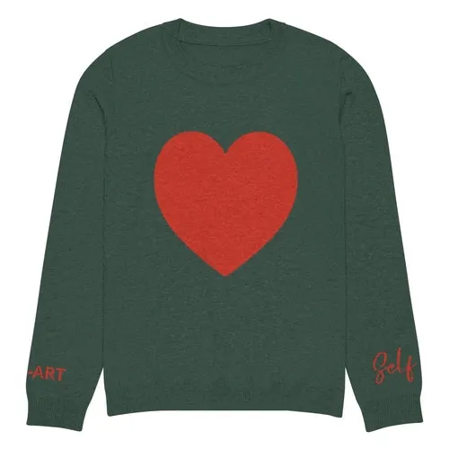 Heart - Knitted crew neck sweater PINE