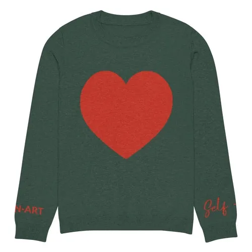 Heart - Knitted crew neck sweater PINE