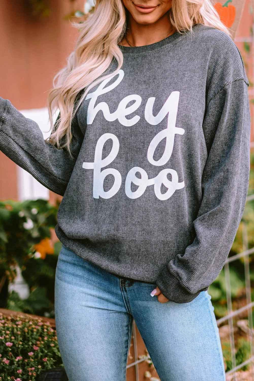 hey boo Graphic Corded Halloween Sweatshirt