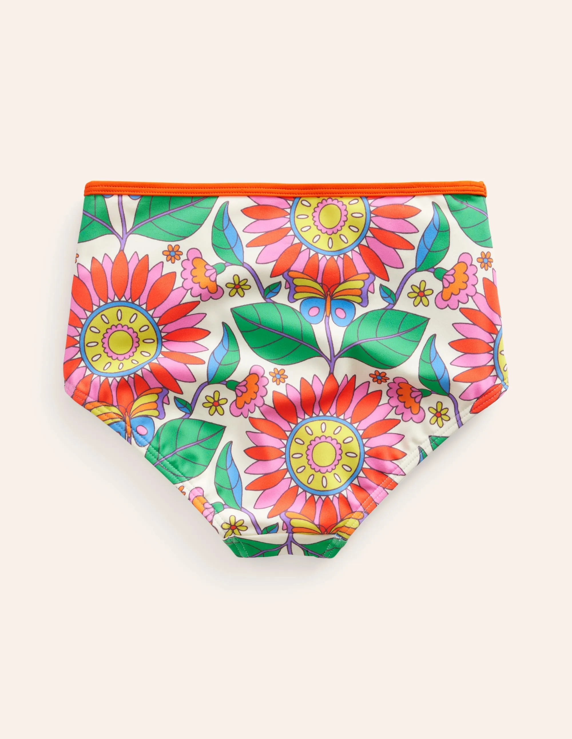 High Waisted Bikini Bottoms-Multi Daisy Vine