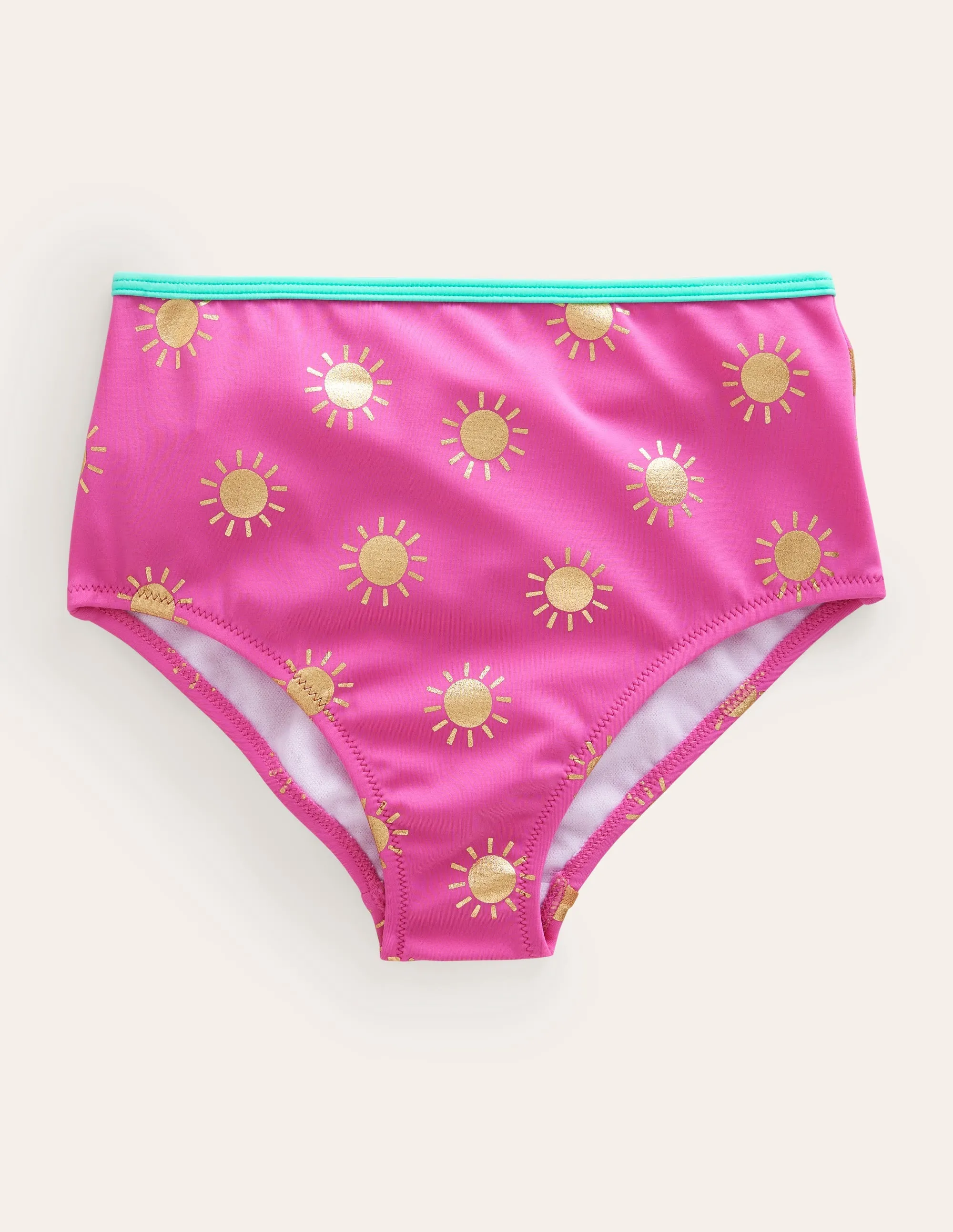 High Waisted Bikini Bottoms-Tickled Pink Gold Foil Suns