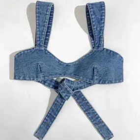 Hnzxzm 2024 Summer New Special Sexy Denim Tops Vest Strapless Shirts Cute Dress Up Versatile Super Short  Jean Tops