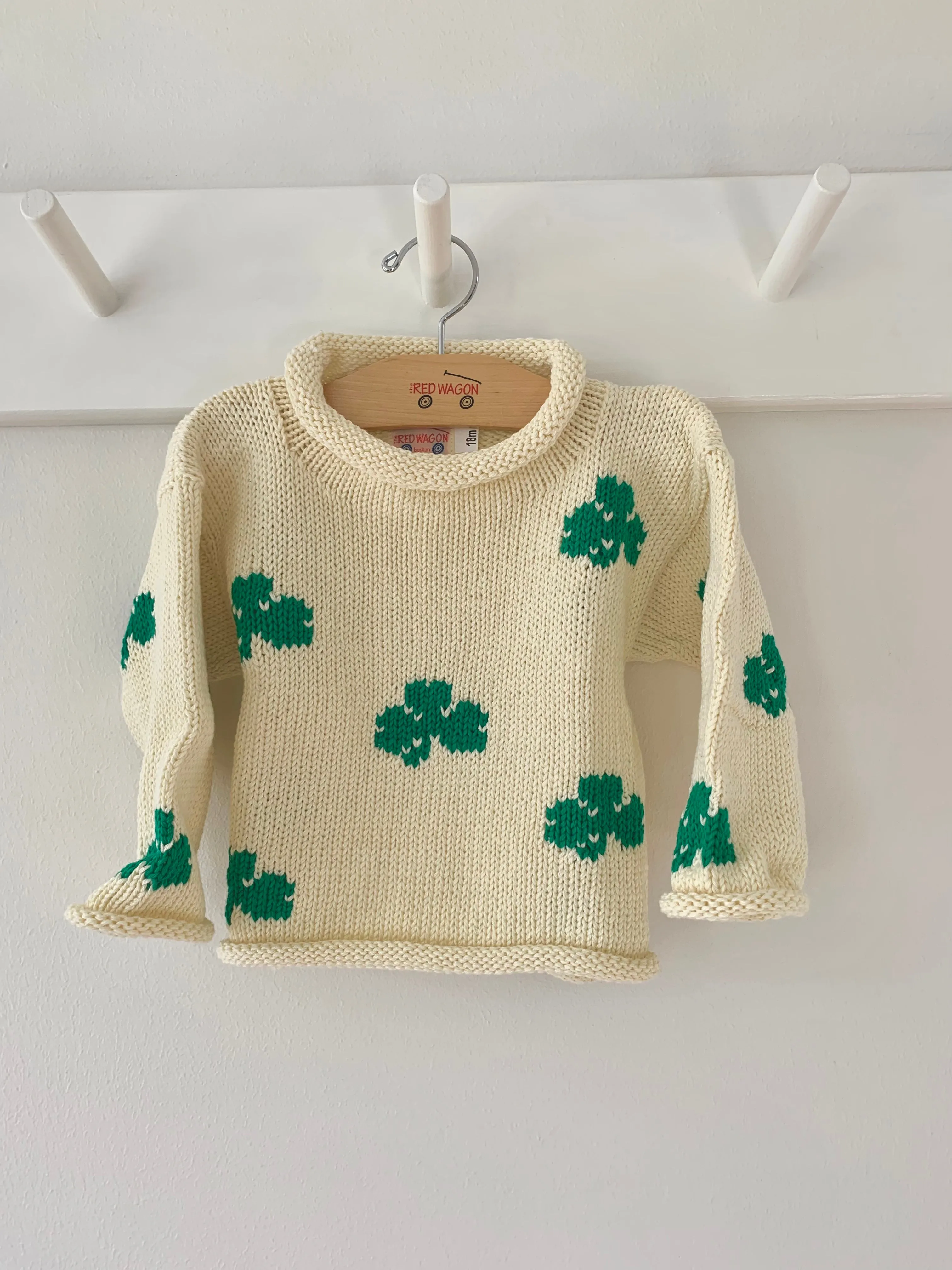 Ivory Shamrock Roll Neck Sweater