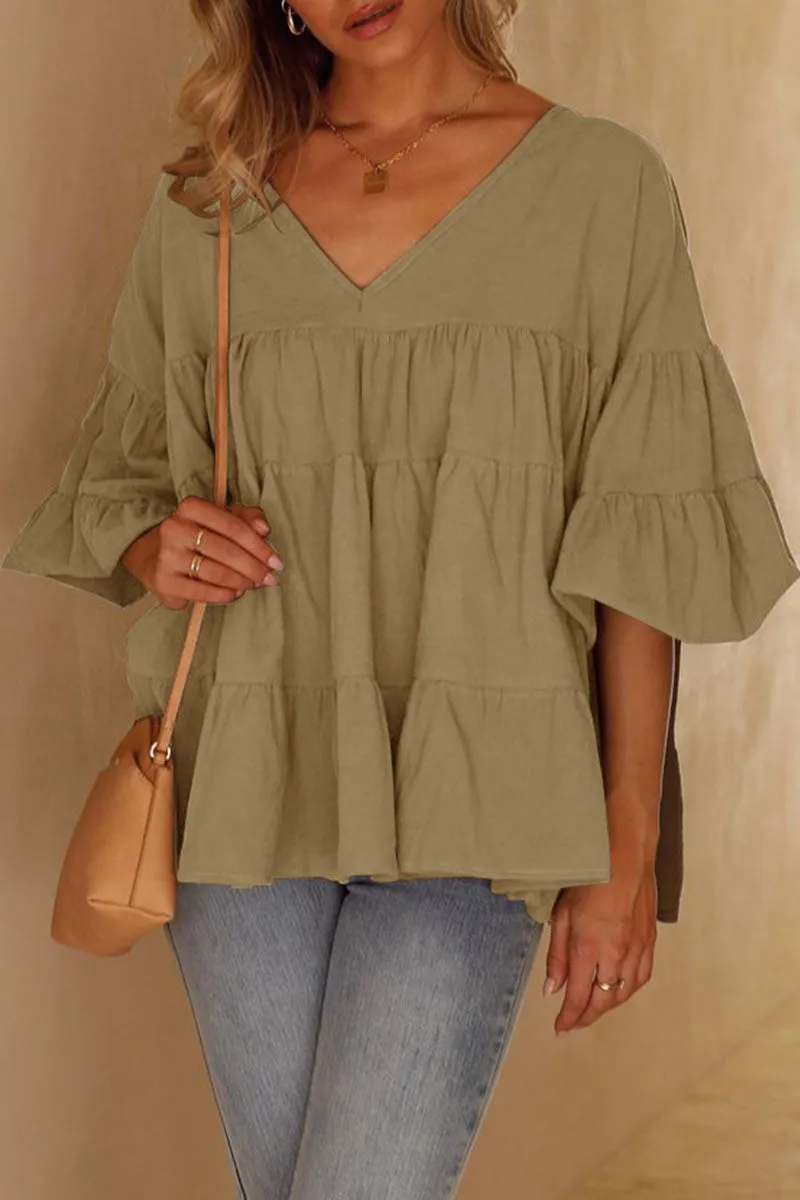 Ivyshape | Casual V-Neck Long Sleeve Tops